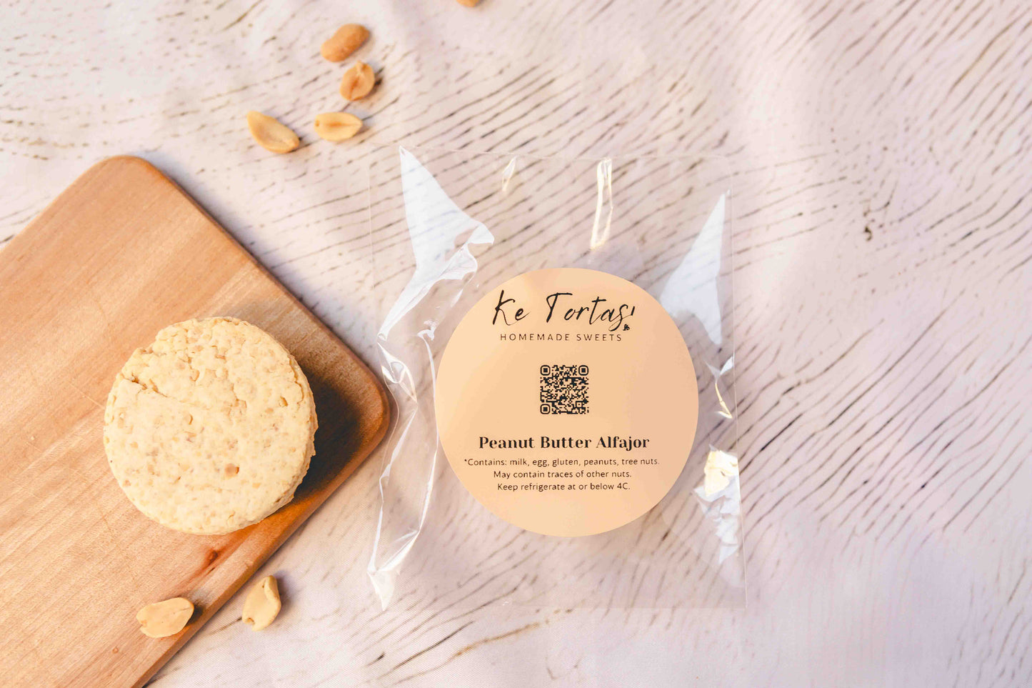 Peanut alfajores with dulce de leche and a peanut butter centre.