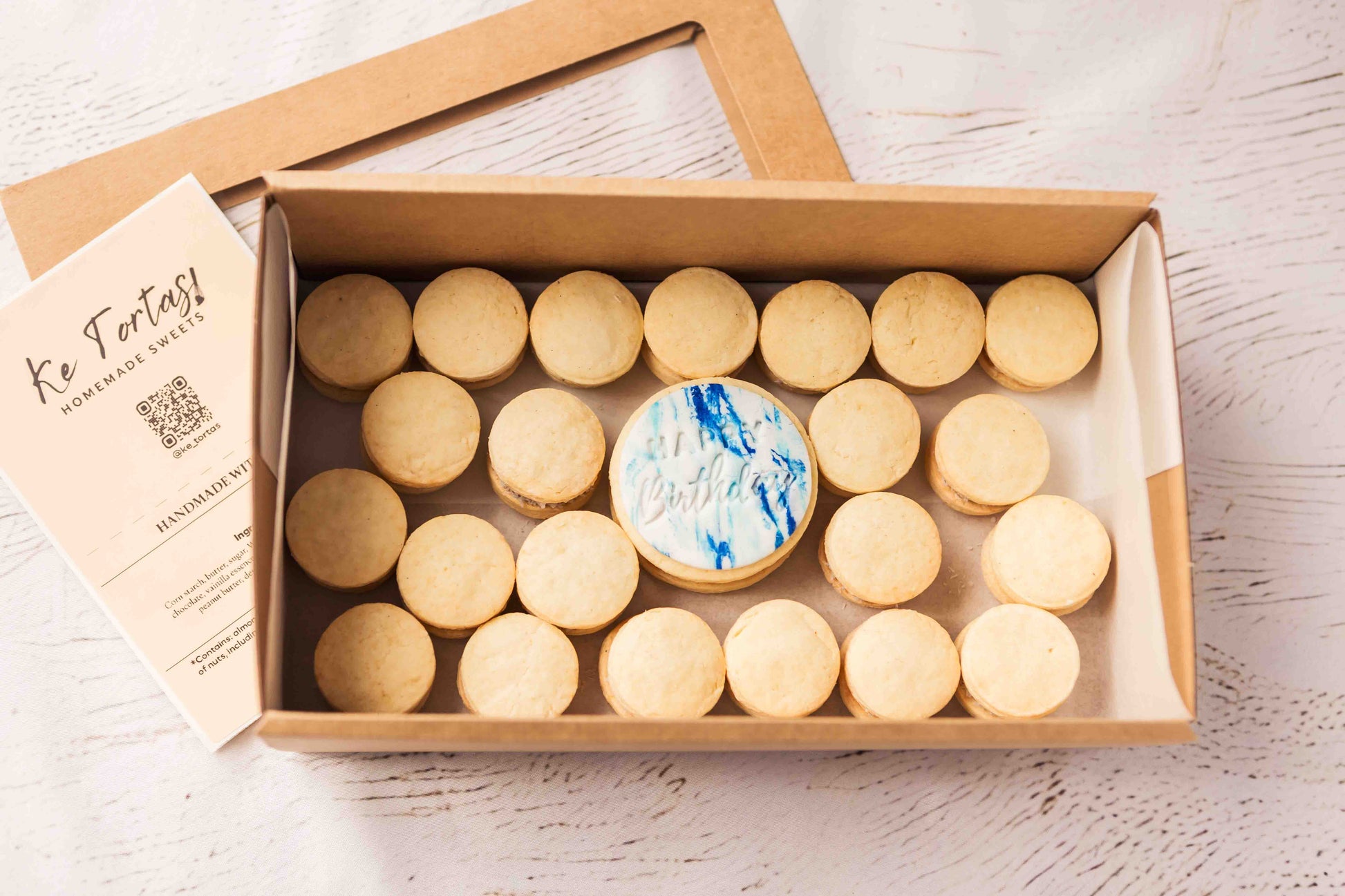 Alfajor box with assorted alfajores, handmade in Perth.