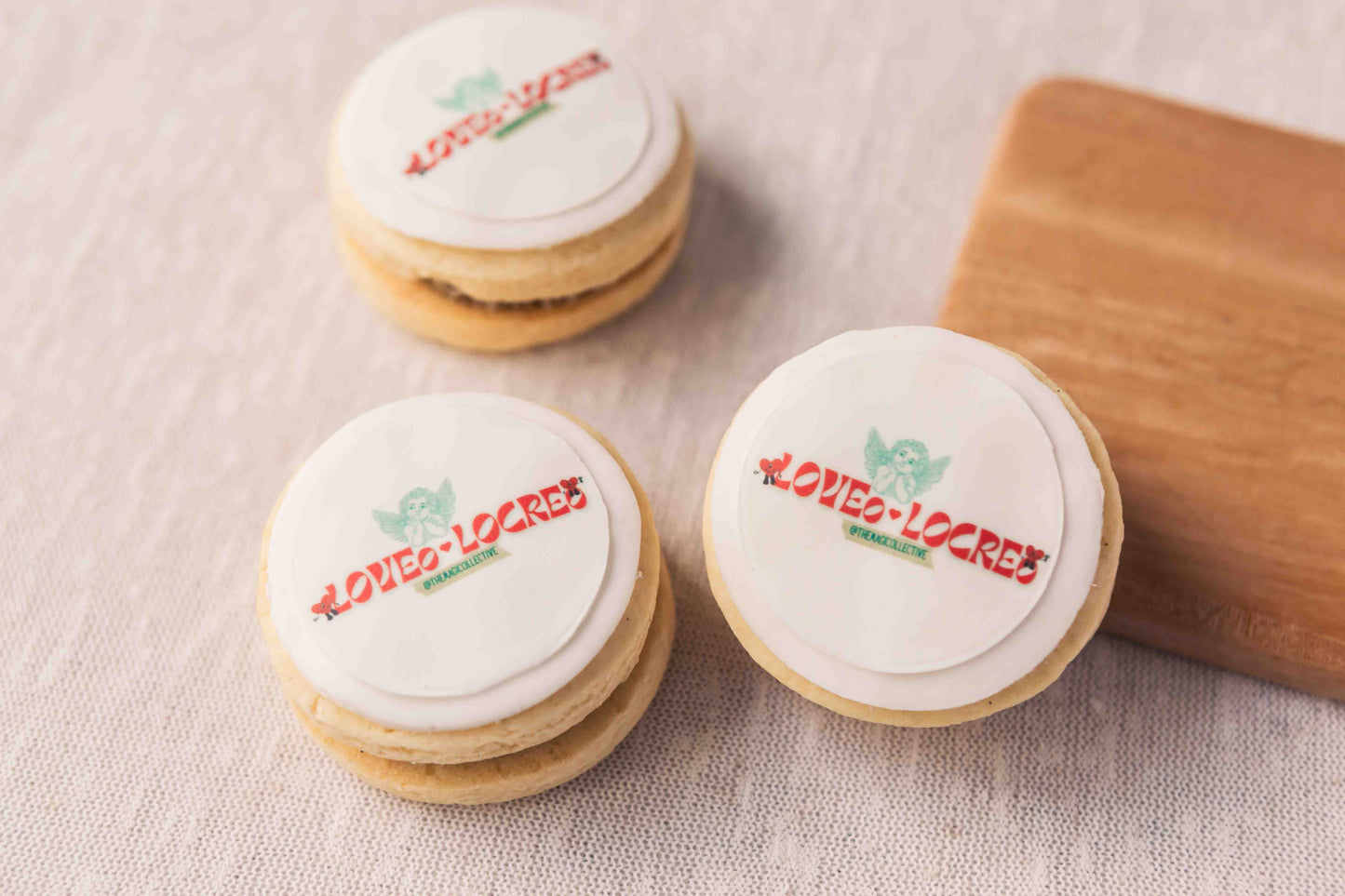 Personalised alfajores featuring a printed logo design, crafted in Perth.
