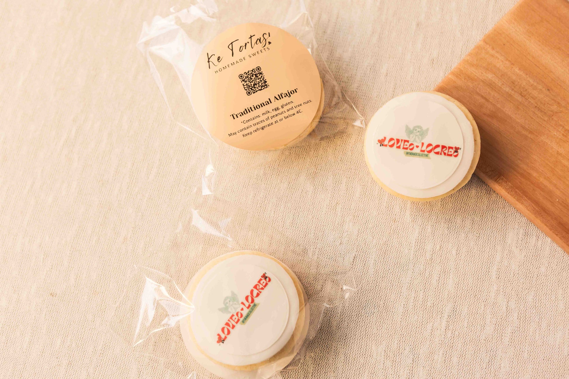 Personalised alfajores wrapped in a clear bag, ready for gifting, made in Perth.