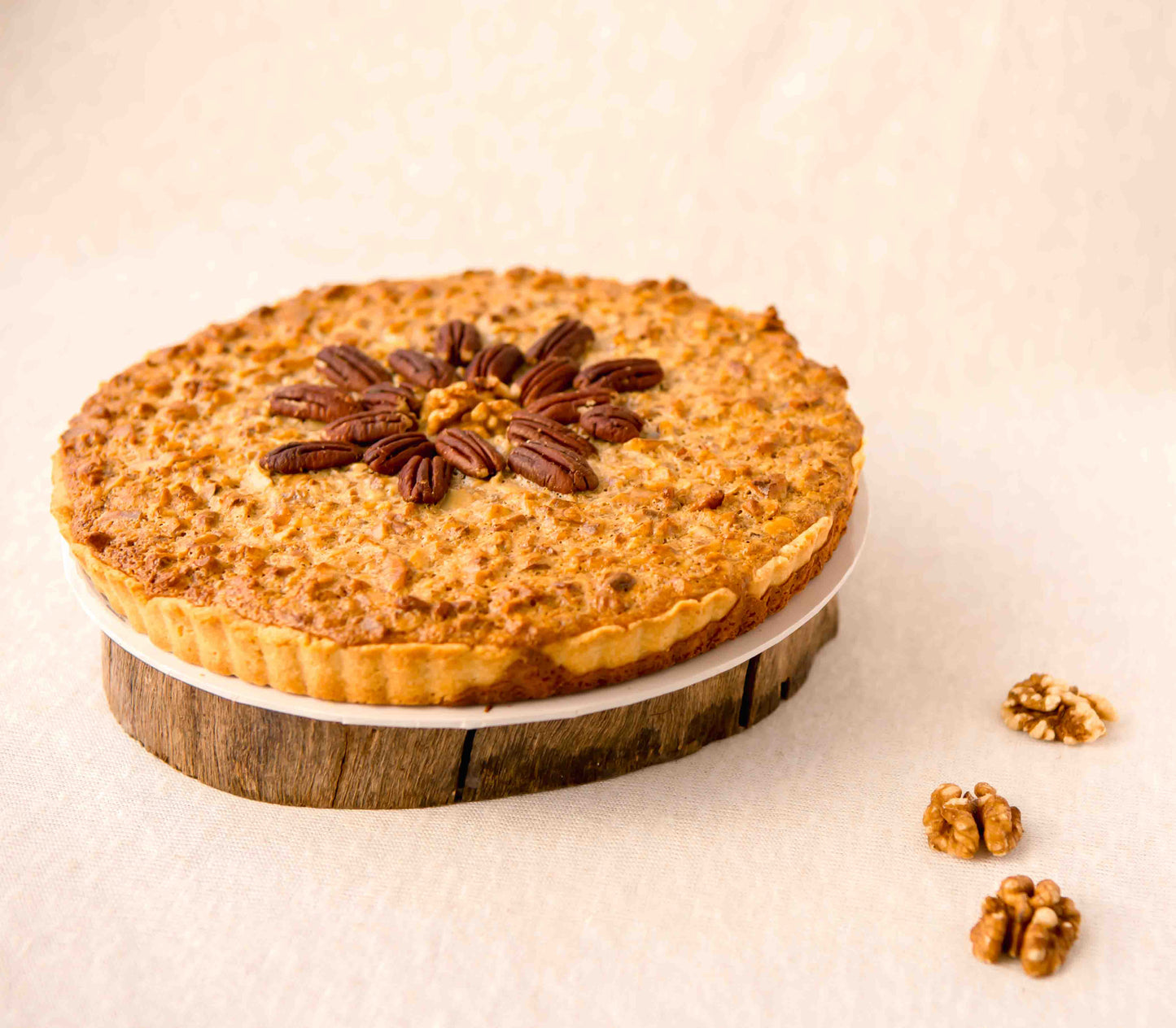 Whole walnut pie with golden crust and rich nut filling